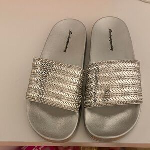 New Slide Sandals - Silver Embellished Women's Slides
